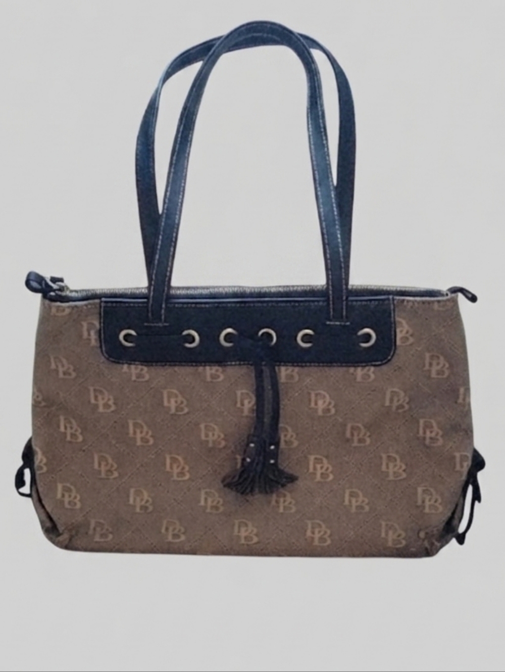 Vintage Y2K Dooney & Bourke DB Signature Monogram Canvas Tassel Shoulder Bag